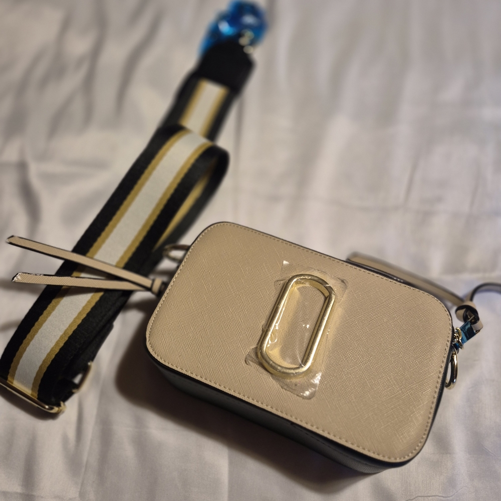 Stylish Tan, White & Black Designer Inspired Crossbody Bag